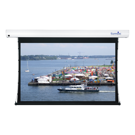 Sapphire Tab Tension Electric Infra Red Screen 16:10 Format Viewing Area 3010mm x 1881mm Approx Case Dimensions L 3538mm x H 143mm x D 135mm