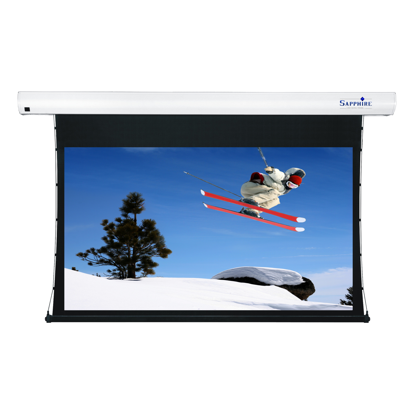 Sapphire Tab Tension Electric Screen Infra Red 16:9 Format Viewing Area 2346mm x 1320mm Approx Case Dimensions L 2834mm x H 134mm x D 135mm